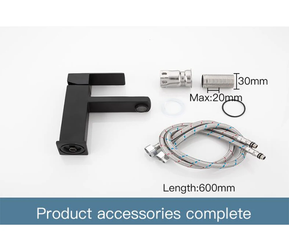 

Basin Faucet Black Square Bathroom Sink Faucet Tap Stainless Steel Bathroom Faucet Deck Mounted Basin Mixer Tap 5years Wanarrty