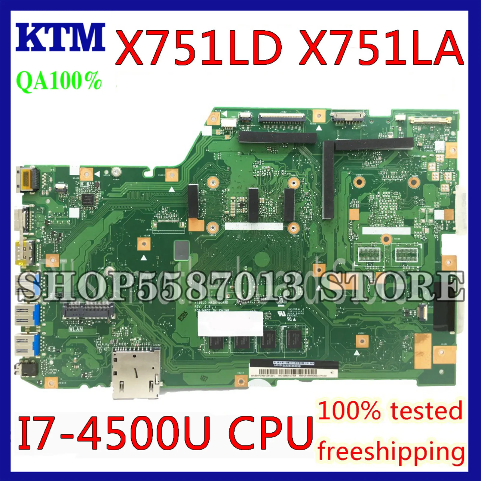 

KEFU X751LA Motherboard For ASUS X751LA X751LAB X751LD original Laptop Motherboard I7-4500U CPU 4GB RAM original Mainboard Test