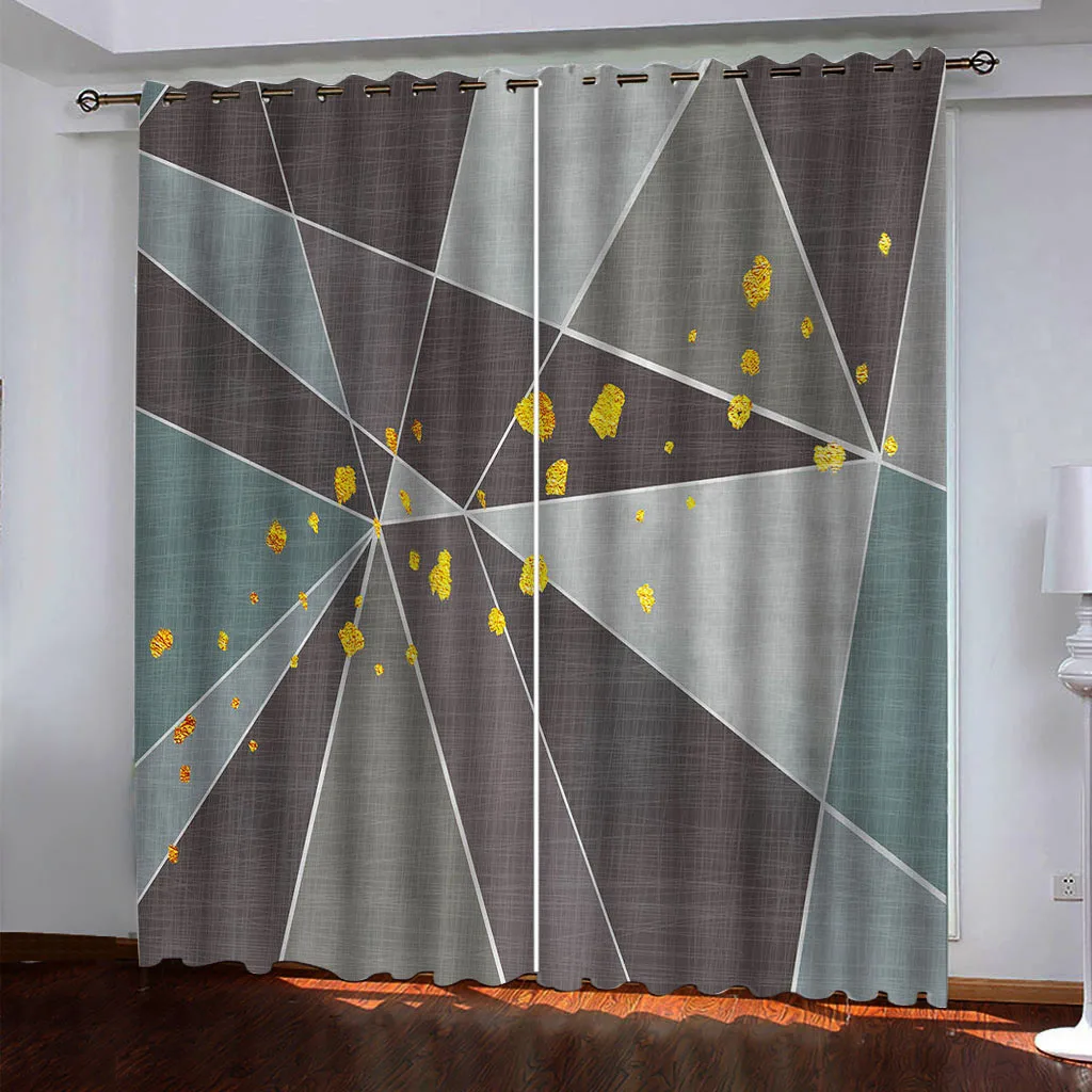 

Luxury Blackout 3D Window Curtain For Living Room grey geometry curtains 3D Curtains For Living room