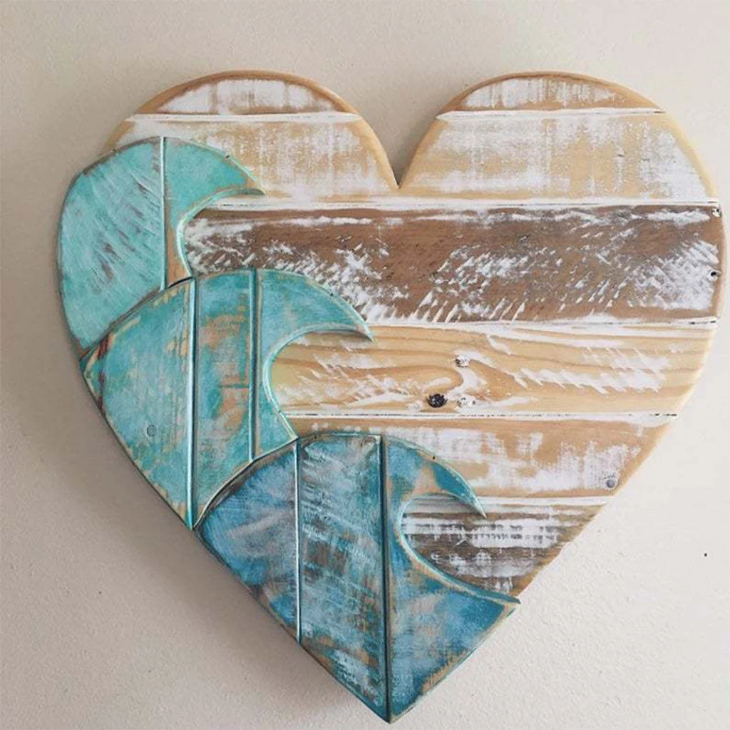 

Wooden Heart Shape Hanging Pendant 40x40cm Ocean Love Design Indoor Outdoor Decorative