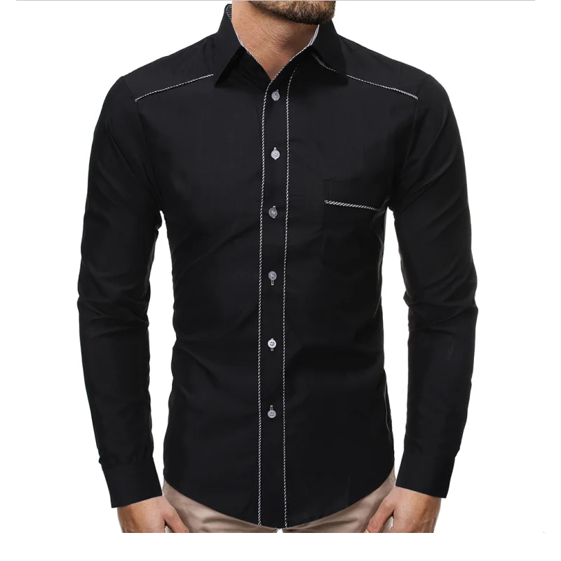 

2020 new long sleeve shirt solid slim men's social leisure business white and black dress shirt