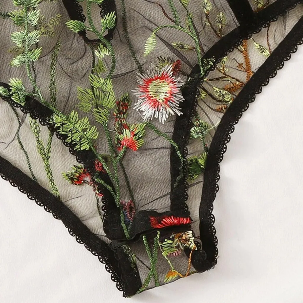 

Women Lingerie Hollow Bodysuit Floral Transparent Embroidered Backless Sexy Hot Erotic Costumes Temptation Jumpsuit Sleepwear