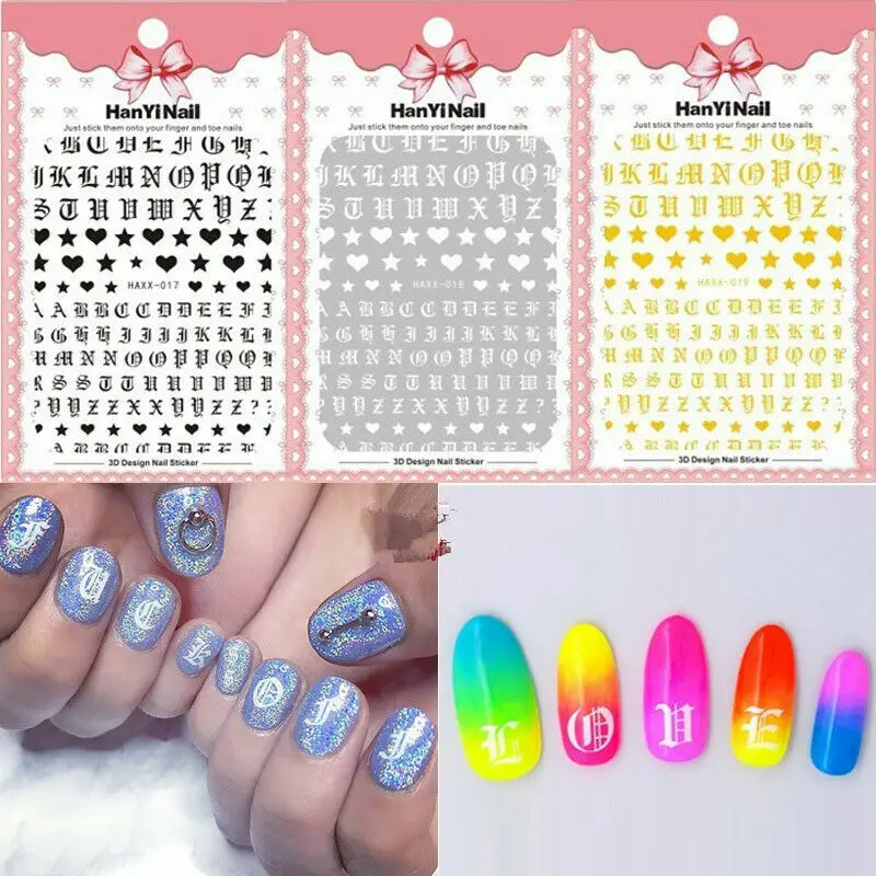 1 шт. стикер для дизайна ногтей с надписью наклейка золотыми буквами черные слова