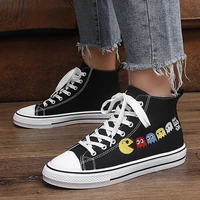 fashion 2021 white and black anime canvas sneakers male platform mens high top vulcanized shoes prints teen canvas shoes men