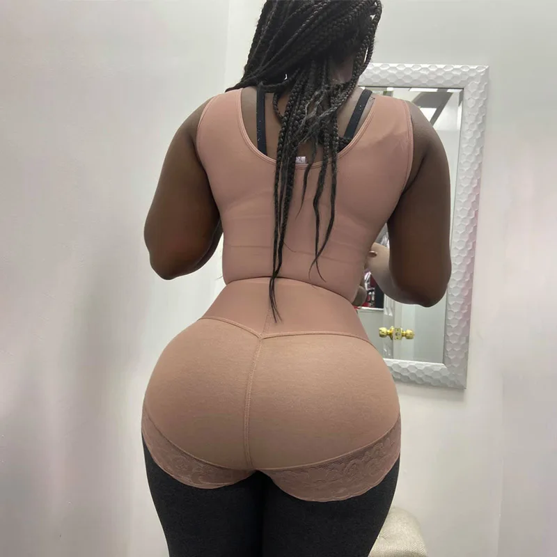 Women Double Compression Belly Zipper Butt Lifter Body Shaper Garment Adjustable Straps Short Waist Trainer