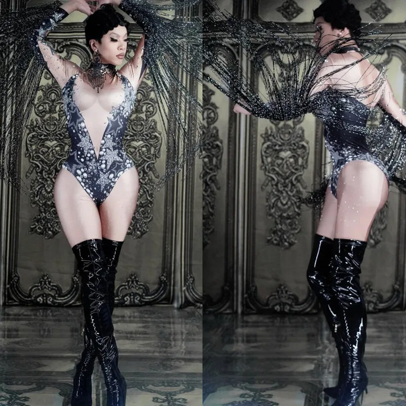 Сексуальное боди с кисточками и стразами для ночного клуба DJ танцевальные
