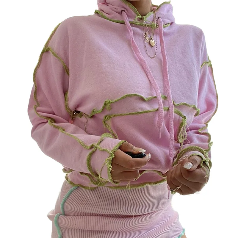 

hirigin Autumn Spring Women Stripe patchwork Hoodies Fashion Ladies Casual Street Club Home Pocket Hooded Sweatshirt S-L