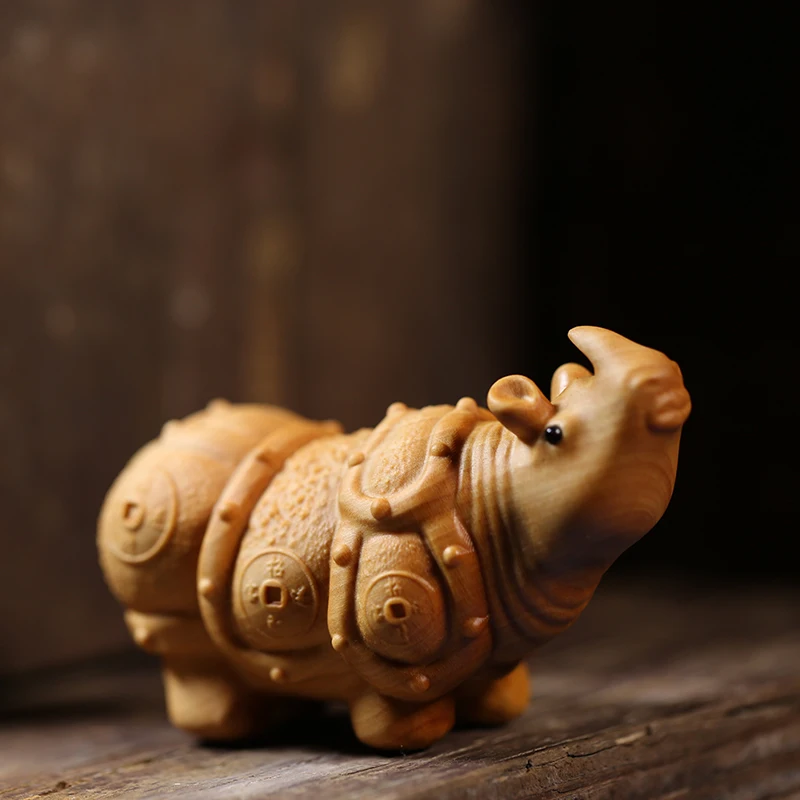 Китайская деревянная Фигурка Носорога скульптура из смолы Современная желтая