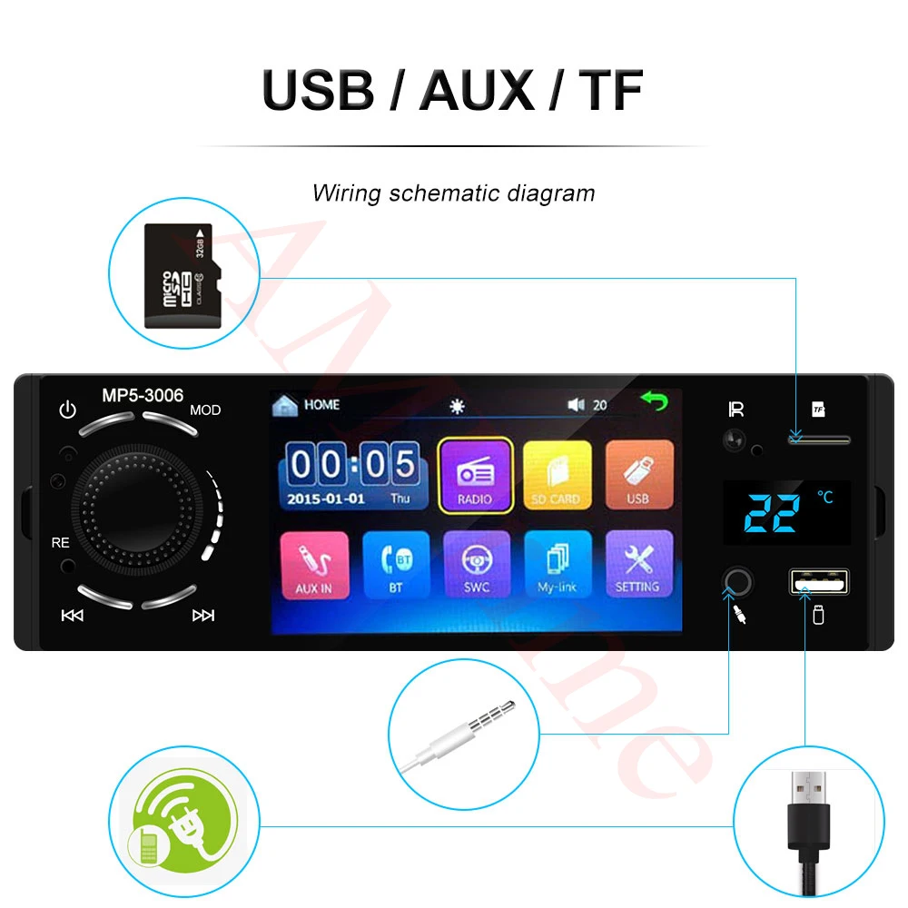 Авторадио AMPrime 1 din 4 &quotTouch Acreen Авто Аудио Зеркало Ссылка стерео Bluetooth Камера