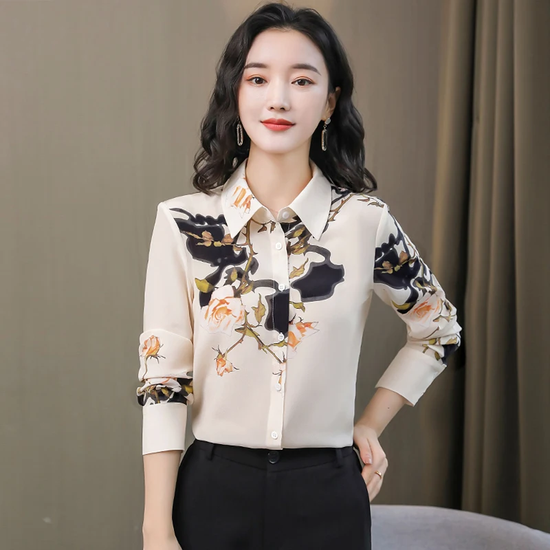 

Korean Fashion Silk Women Blouses Office Lady Shirts Satin Long Sleeve Womens Tops and Blouses Plus Size XXXL Blusas Largas