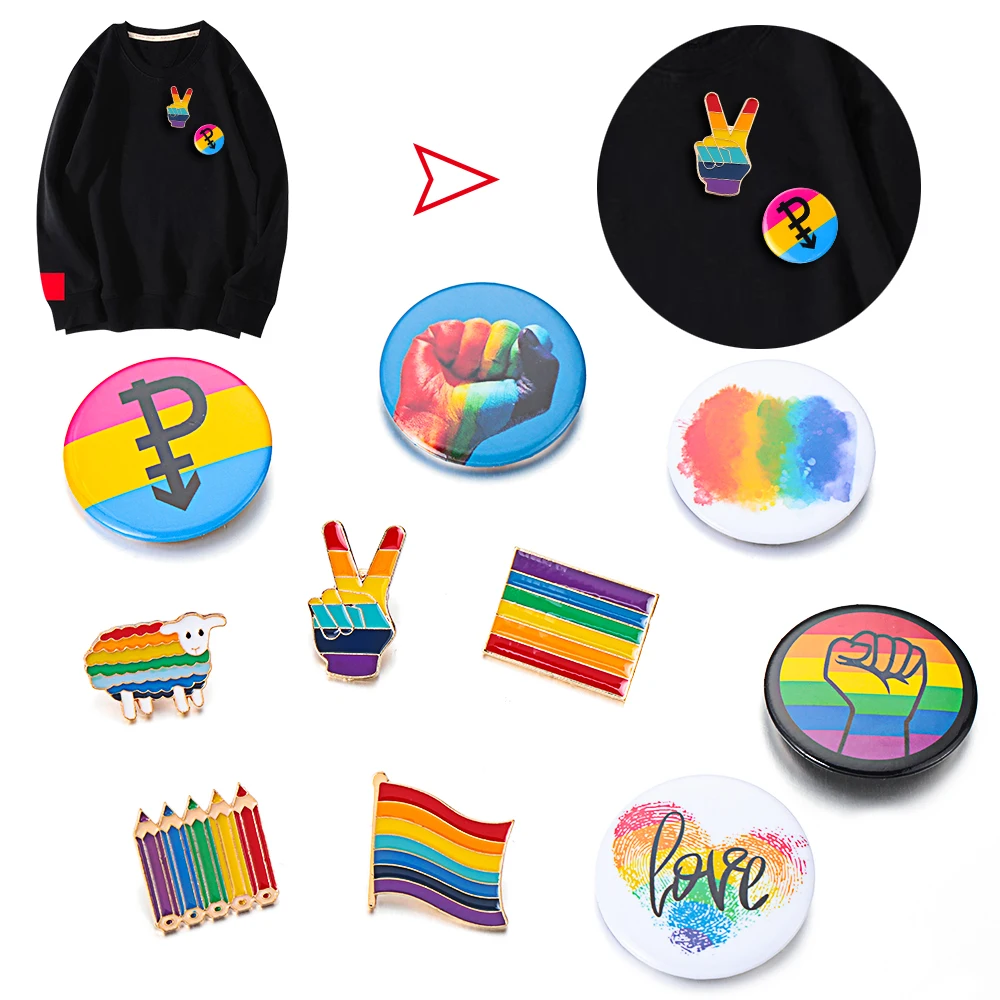 Creative Rainbow Heart Finger Flag Love is Pins Brooches Metal Badges Gay Lesbian Pride Lapel Pin Gifts Jewelry Accessories | Украшения и