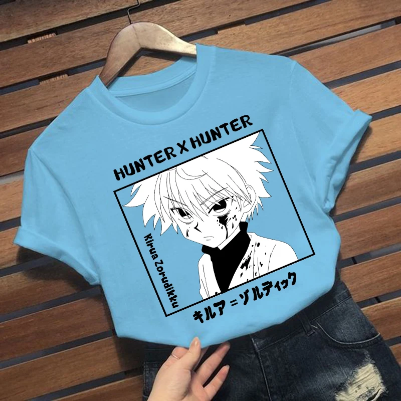 Hunter X футболка с изображением охотника коротким рукавом Killua Zoldyck аниме Harakuju топы