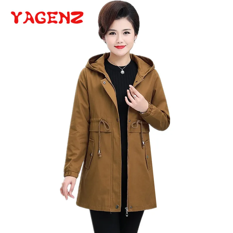 

YAGENZ Spring Trench Coat Women Clothes Korean Female Plus Size Casual Autumn Hooded Windbreaker Coat Outerwear Ropa Mujer 683