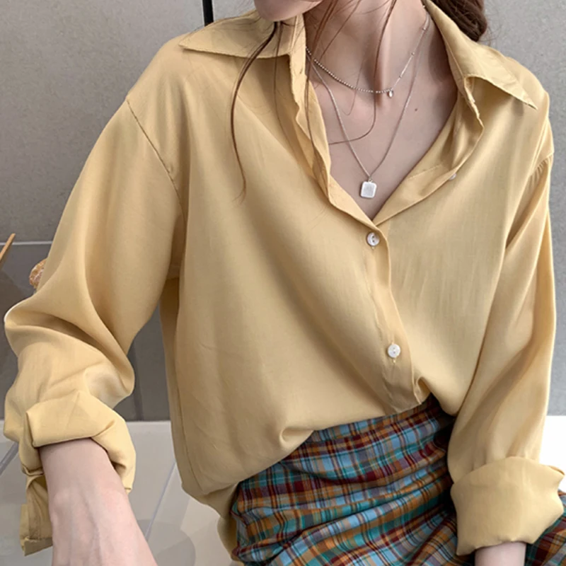 Blusas Mujer 2021 Весна размера плюс для женщин топы и блузка Однотонная рубашка с
