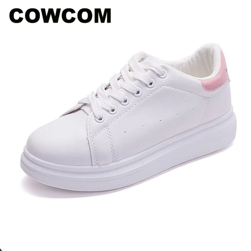 COWCOM/Новая женская обувь белого цвета на толстой подошве однотонная повседневная