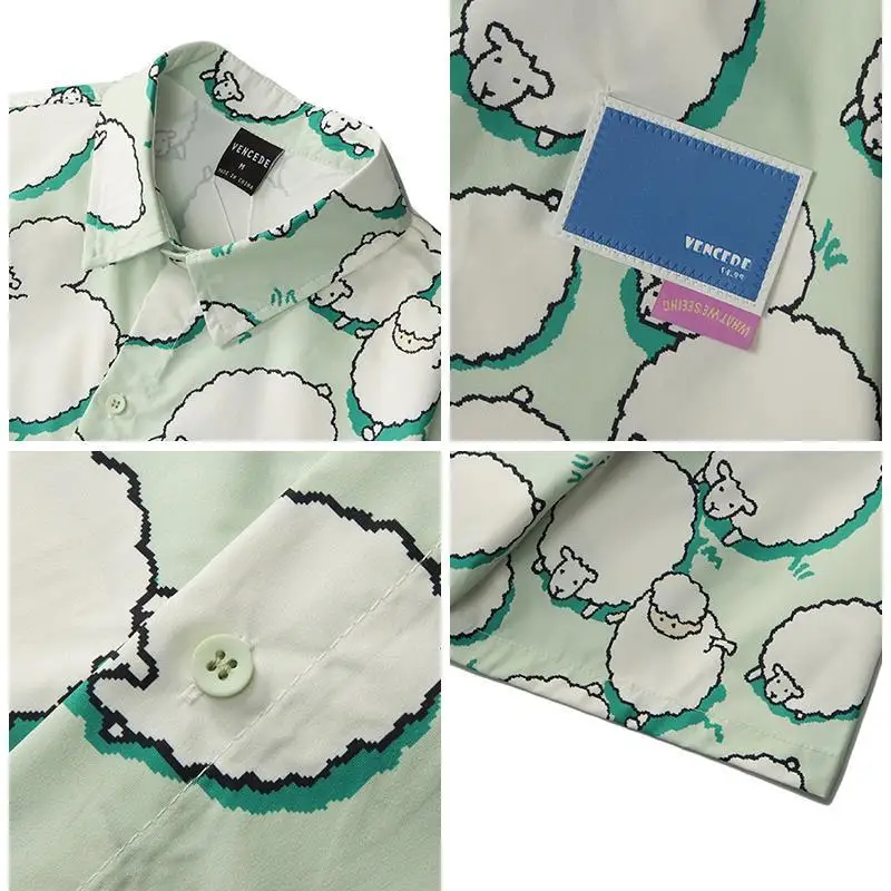 

Shirts Women Loose Boyfriends Couple Vintage Short Sleeve Summer Cartoon Sheep Fashion Design Tops Clothing Breathable Cute Soft