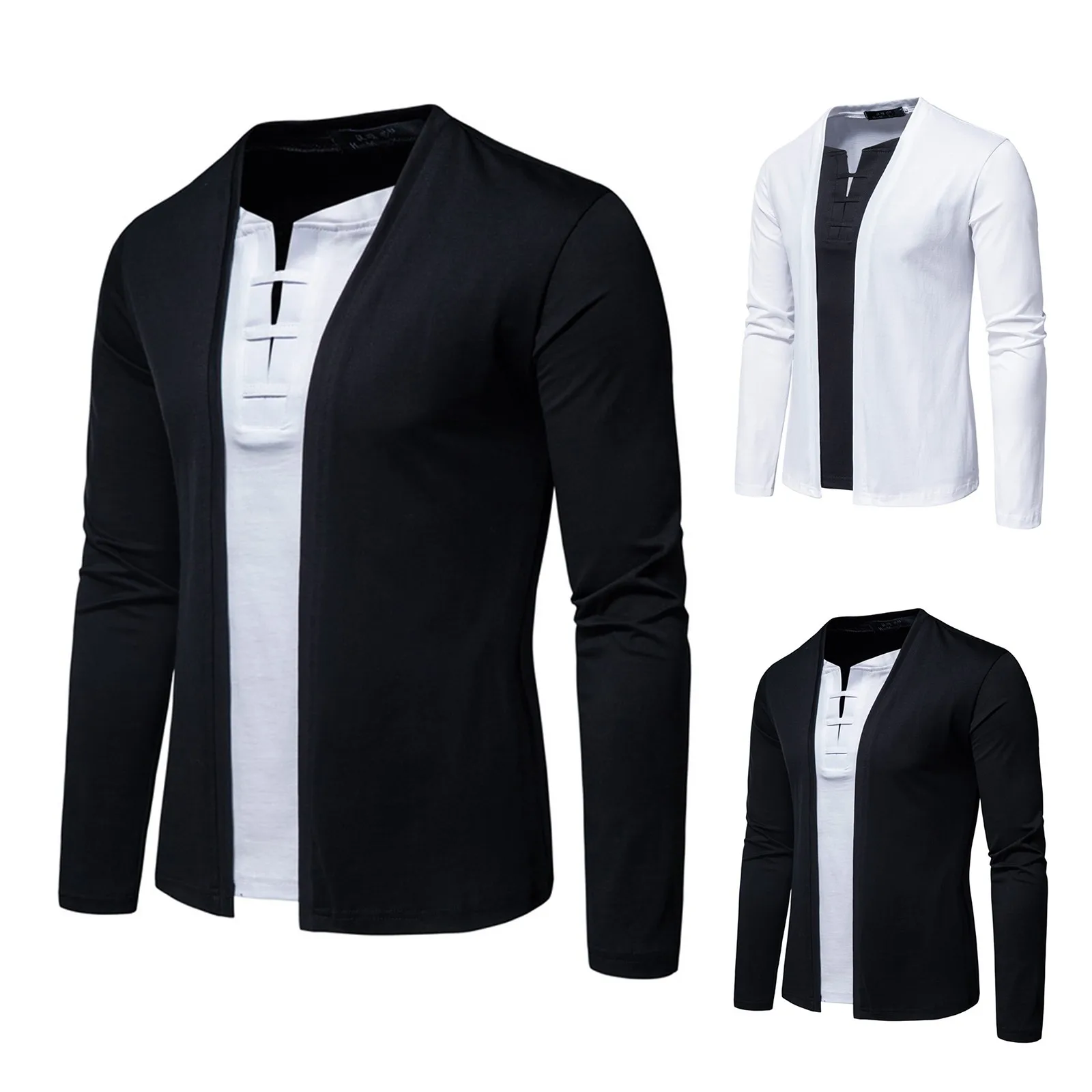 

JAYCOSIN Men's Casual T-shirt Blouse False Two-piece Solid V-neck Long-sleeved Pullover Male Fashion Shirt Clothing Camisa #40