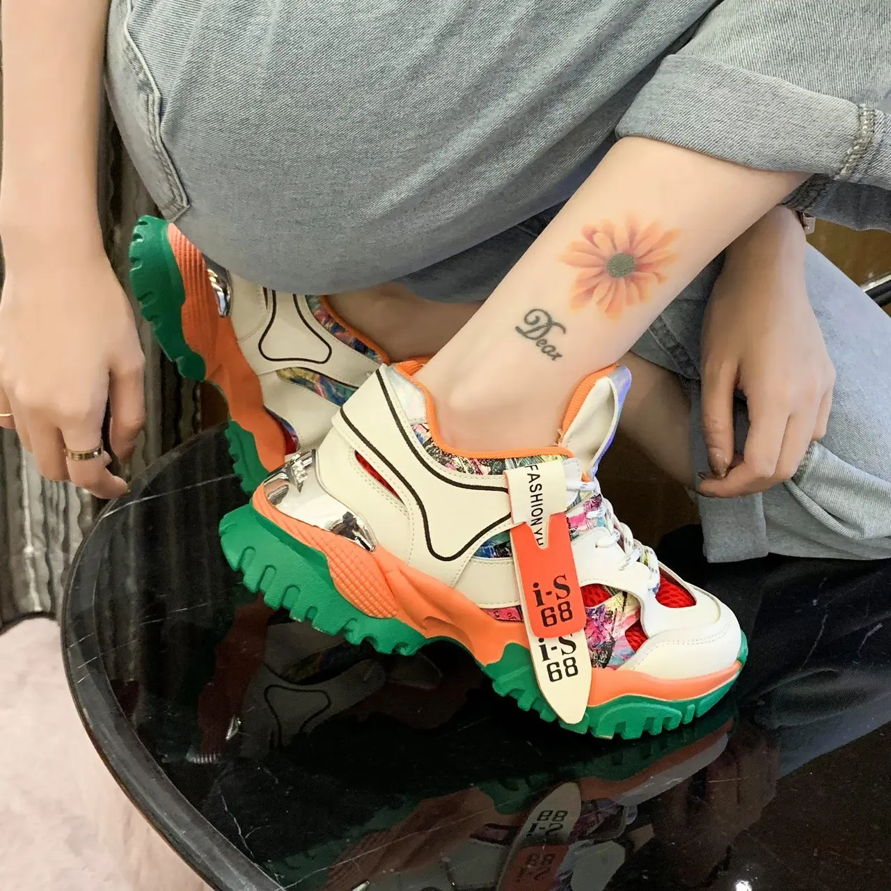 

Womens Sneakers Shoes 2021 Fashion Autumn Wild Women Wedge Vulcanize Shoes Lace-up Mid-heel Mesh Shoes Casuals Tenis Feminino