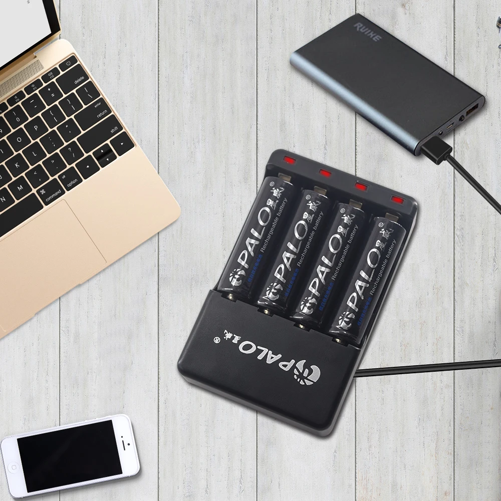 Зарядное устройство PALO для аккумуляторных батарей 1 2 В 4 слота USB Ni-MH Ni-Cd AA AAA |