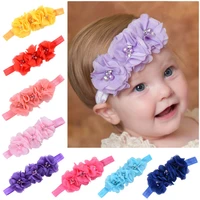 1pcs cute children elastic hairbands chiffon flowers rhinestone headbands for baby girls newborns headwear kids hair accessories