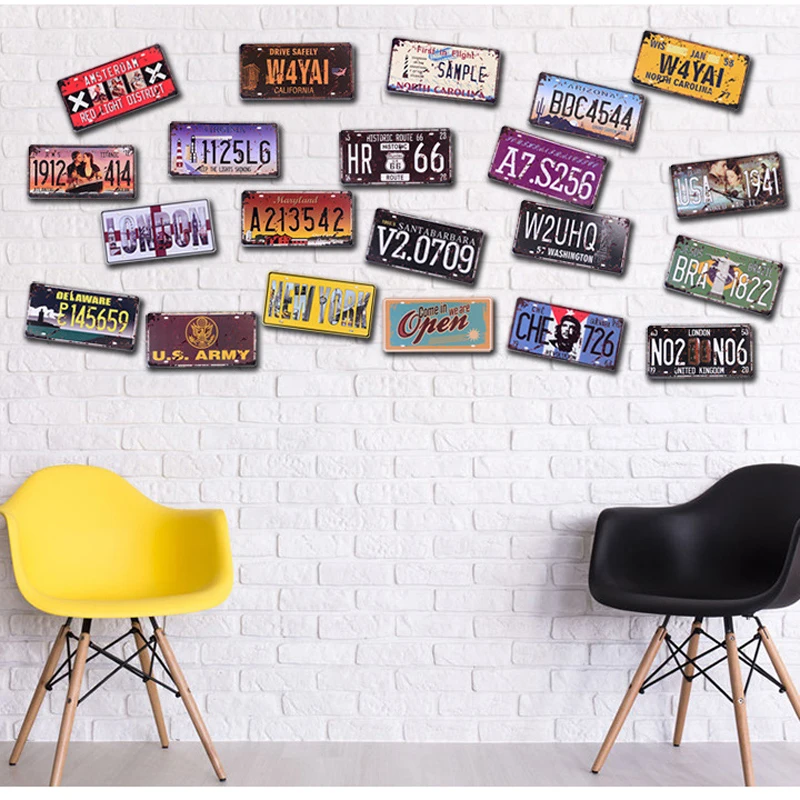

USA Car License Metal Plates American Car Number Tin Signs Bar Pub Cafe Home Decor Metal Sign Garage Painting Iron Plaque Poster