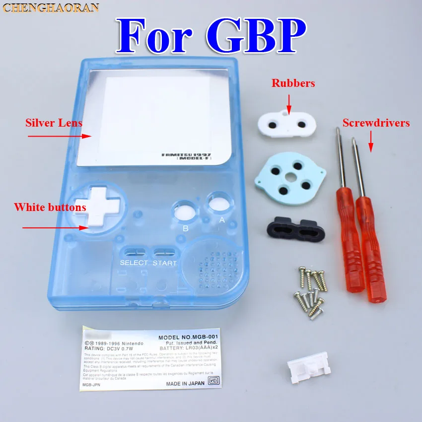 This set 1 комплект Светящийся синий полный корпус чехол КРЫШКА ДЛЯ Gameboy Карманная игровая консоль отвертка резиновый Серебряный объектив синий кнопочный комплект - Цвет: This set