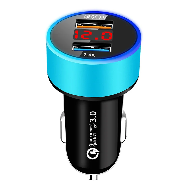 

Dual 2 USB QC 3.0 LED Charger 15w Car Head Aluminum Alloy 5V 2.4A Intelligent Type Quick Fast Charge Display Digital Screen