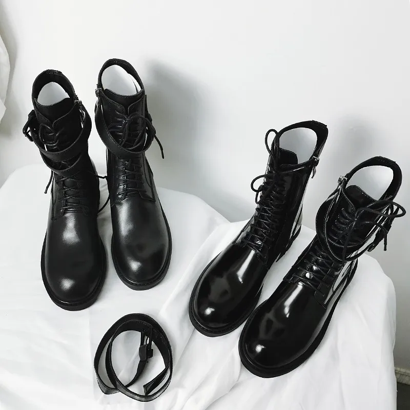 Женские ботинки из натуральной кожи с пряжкой в байкерском стиле сезон осень