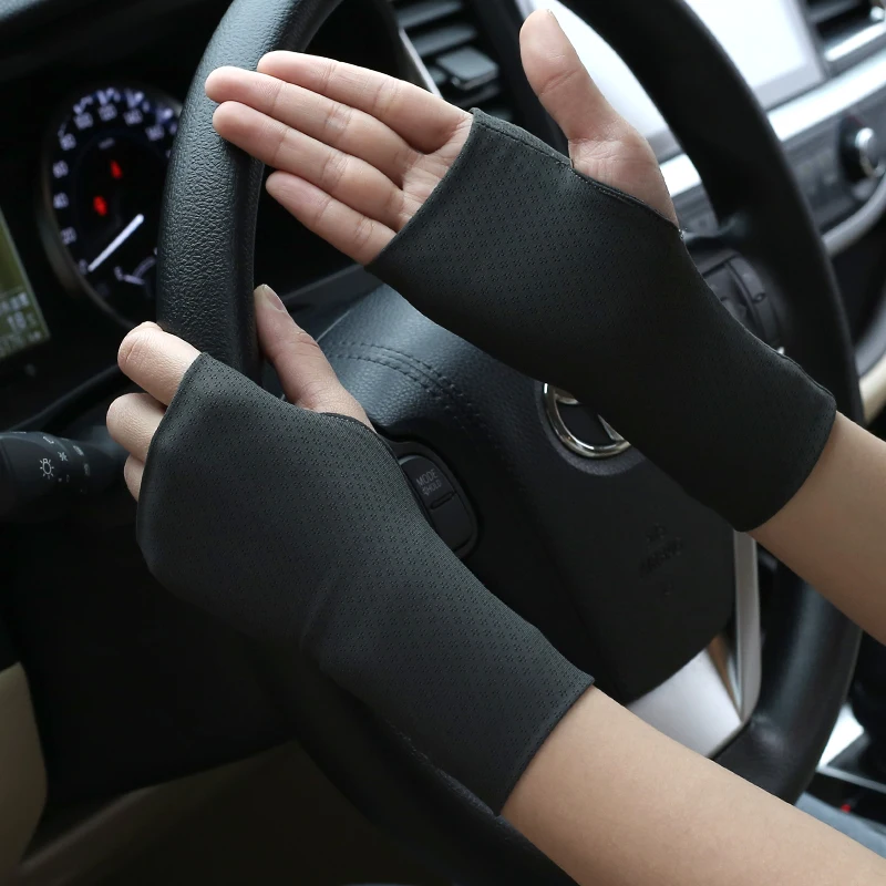 

Summer unisex ice silk fingerless sunscreen gloves Thin section scar tattoo driving riding