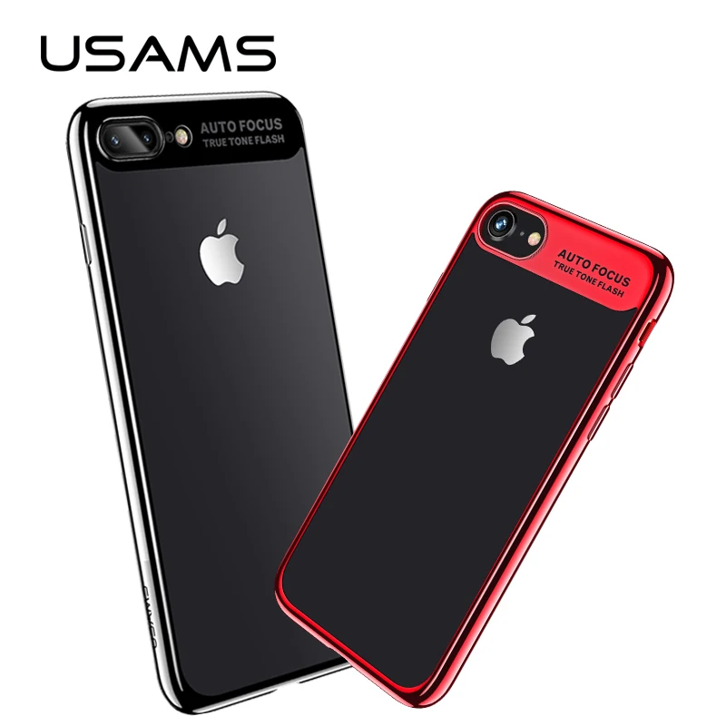 For iPhone 8 case USAMS Luxury phone transparent back plating edge protector shell for 7 plus cover |
