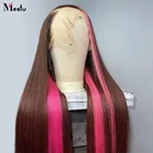 Парик Meetu из коричневого розового кружева, прямой парик на сетке спереди 13x4, Парик HD на сетке спереди, цветные парики из человеческих волос для женщин, предварительно выщипанные парики