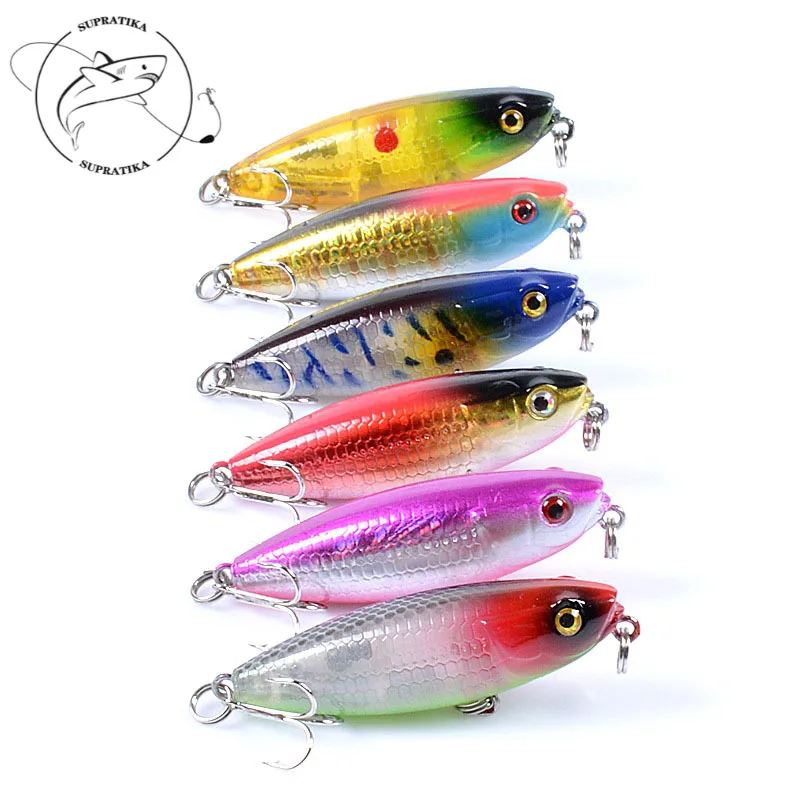 

3D Eyes Artificial Floating Pencil ABS Plastic Hrad Bait 6pcs/set 5.9cm/6.9g 8 # With Sharp Hook Wobblers Bionic Bait Waterproof