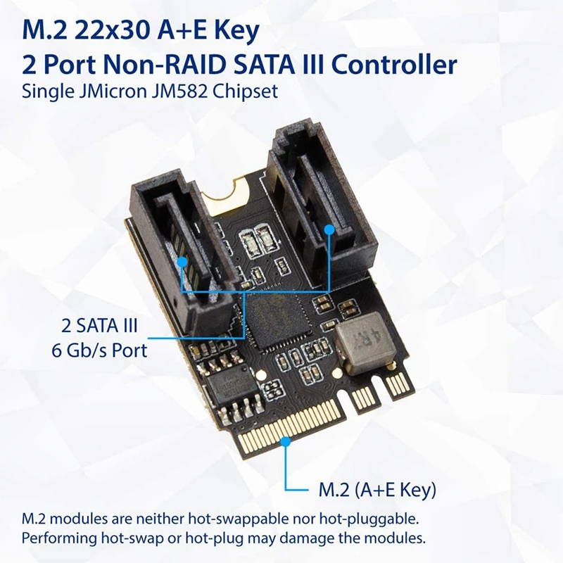 IOCREST M.2 NGFF To Sata3 Adapter Card A-Key + E-Key 2 Ports SATA 6Gb/S Free Driver Pcie 3.0 Bus For Wifi SSD HDD PC Black | Электроника