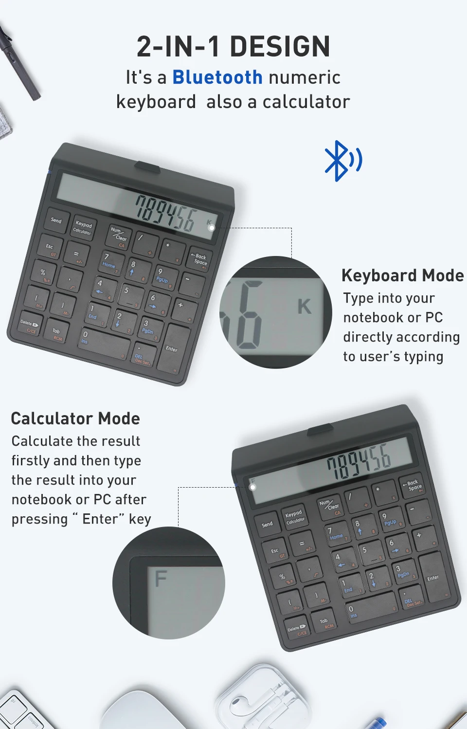 Numérico teclado numérico teclado bluetooth 2 em