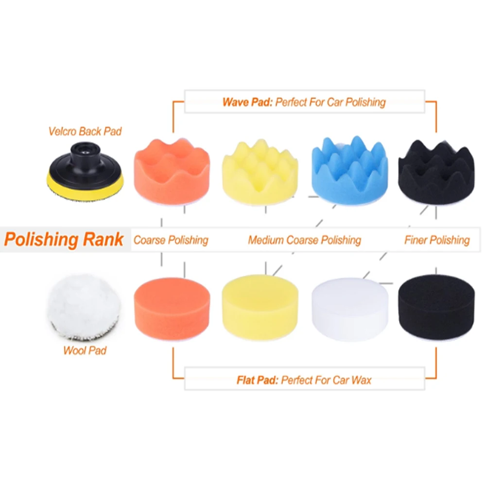 

31pcs Buffing Pad Set 3 inch Sponge Woolen Car Polishing Pad Kit for Auto Waxing Drill Adaptor M10 Power Tool Accessorie