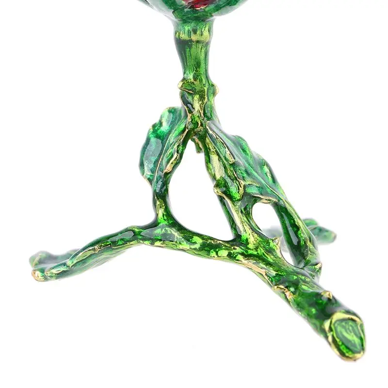 

Rose Flower Figurine with Rhinestone Crystal Ornament - Jewelry Hinged Box (red)
