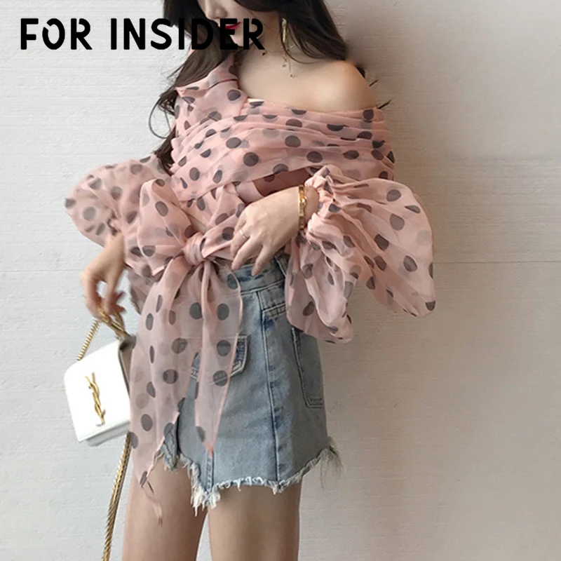 Женские топы и блузки в розовый горошек стиле бохо облегающая блузка с длинным