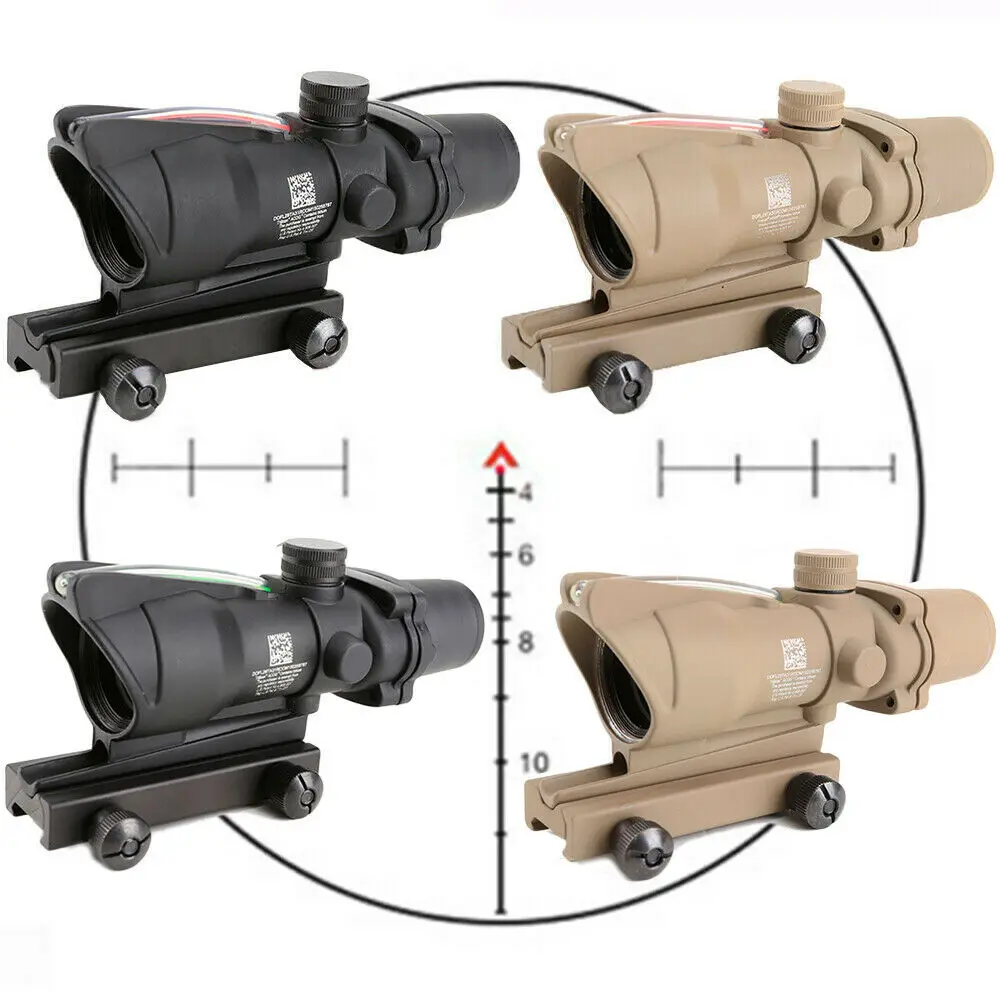 

Rifle Scope ACOG 4X32 Red / Green Fiber Optic Sight Reticle Hunting Trail Riflescope for Rifle .223 .308 Caliber Gun Parts