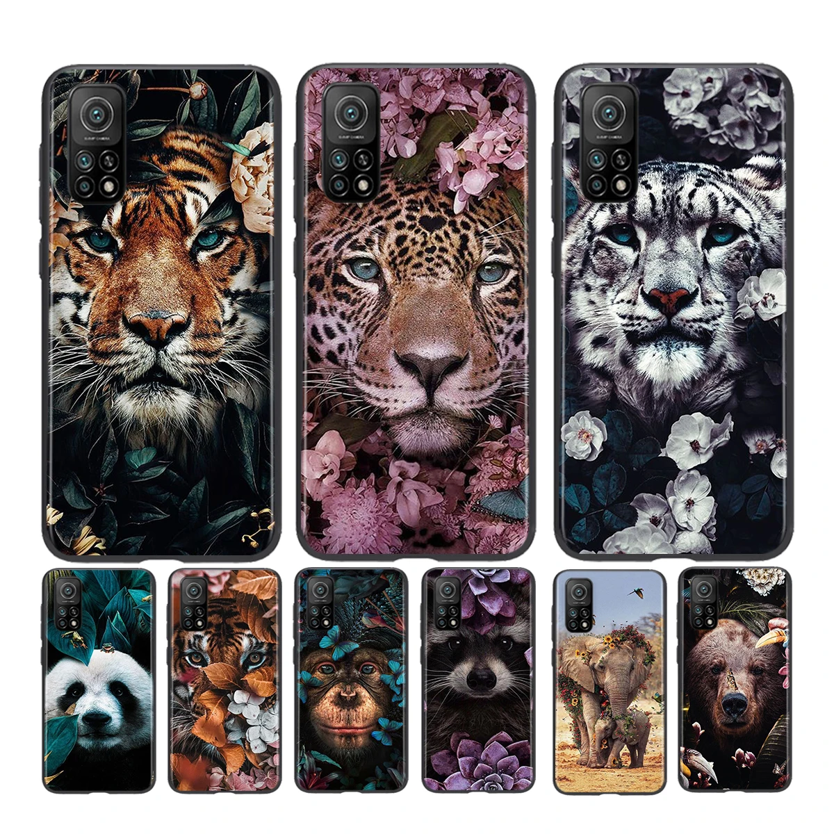 

Flower Animal Tiger For Xiaomi Play Mix 3 Civi A2 A1 6X 5X Poco X3 NFC F3 GT M3 M2 X2 F2 Pro C3 F1 Black Phone Case Capa