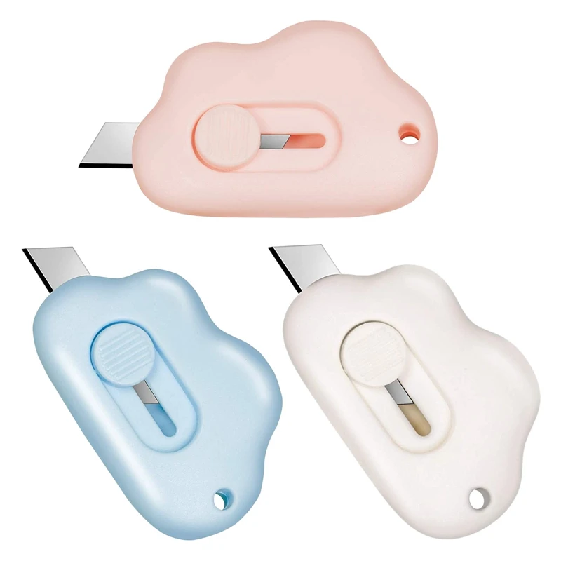 

PPYY-3 Pcs Mini Utility Knives Box Cutter Retractable Letter Opener Carton Opener (Pink/Blue/White)