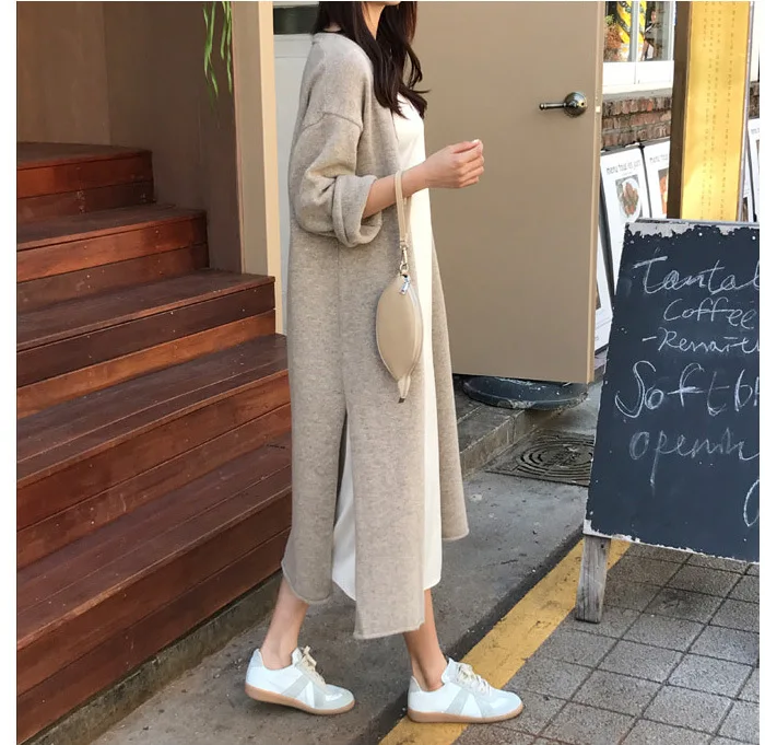 Autumn Winter Women's Cardigan Simple Belt Female New Fashion Long Coat Loose Type Wool Knitted Cardigan Female Outwear