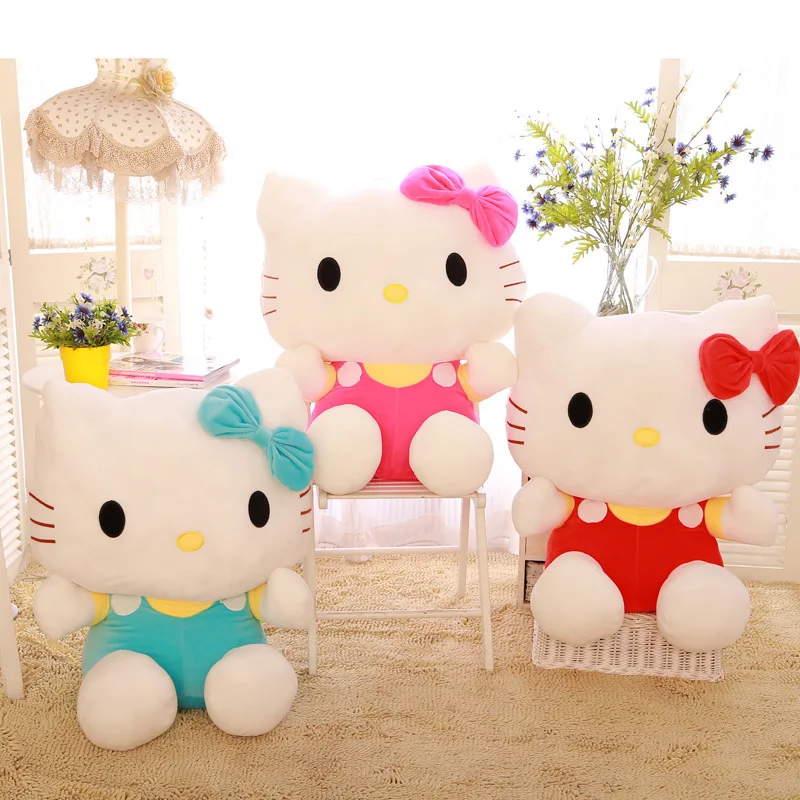 Плюшевые игрушки Hello Kitty Sanrio милые 23 ~ 55 см куклы из фильма KT Cat Мягкие набивные