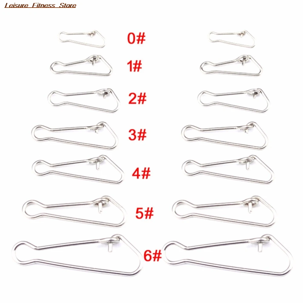 

100PCS 7 Размеры Нержавеющая сталь крючок оснастки рыболовная вертлюгом Безопасность защёлки крюки рыболовный крючок линия разъемы 0 #6 #