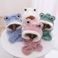 autumn and winter new childrens plush hat gloves scarf three piece suit one male and female baby frog cute warm bib 2021