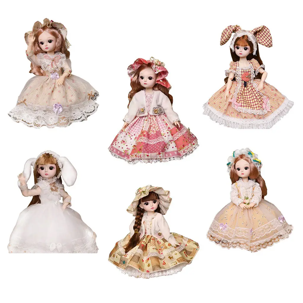 

12" Fashion Princess Doll Toy Movable Joints with Shoes Wig Fashion Dress Up Toy for Girls