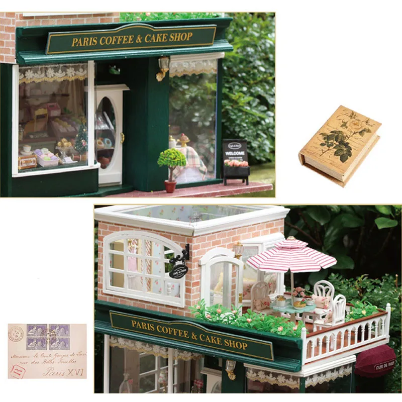 Деревянный кукольный домик мебельный набор миниатюрный торт Кофейня