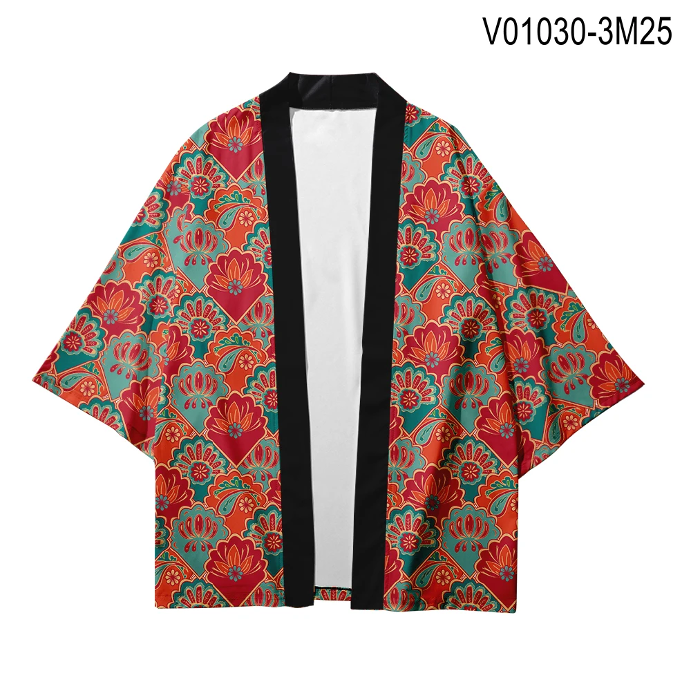 WAMNI японский Haori Yukata T рубашка-кимоно летняя 3D рубашка куртка с изображением самурая Забавный красивый цветок рукав летучая мышь Кимоно Кардиган для мужчин - Цвет: V01030