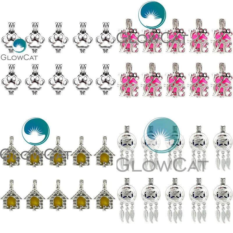 

10Pcs Trendy Letter Love Dog Paw Print Pearl Cage Essential Oil Diffuser Beads Locket Pendant Women Necklace Jewelry Making