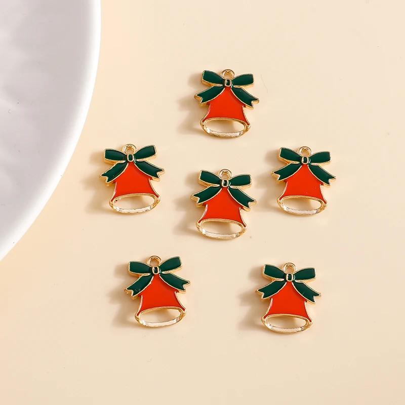 

10pcs 13*14mm Christmas Bell Charms DIY for Bracelets Pendants Earrings Making Enamel Gift Charms Handmade Jewelry Accessories