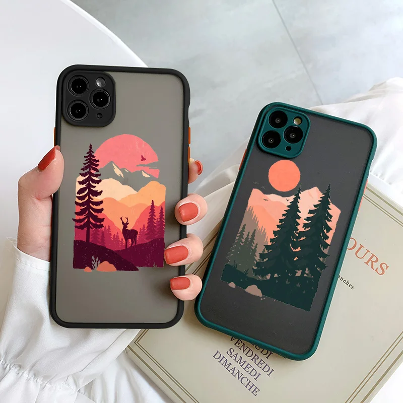 Mountain Tree Sunset Phone Case For iPhone 7 8 Plus SE2020 For iphone X XR Xs max 11 12 13 14 Mini Pro Max Hard Shockproof cover